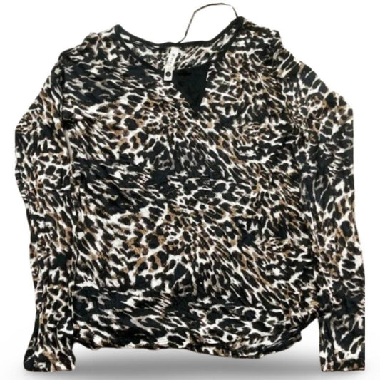 Kensie Cheetah Print Soft Strehcy Long Sleeve Blouse Shirt