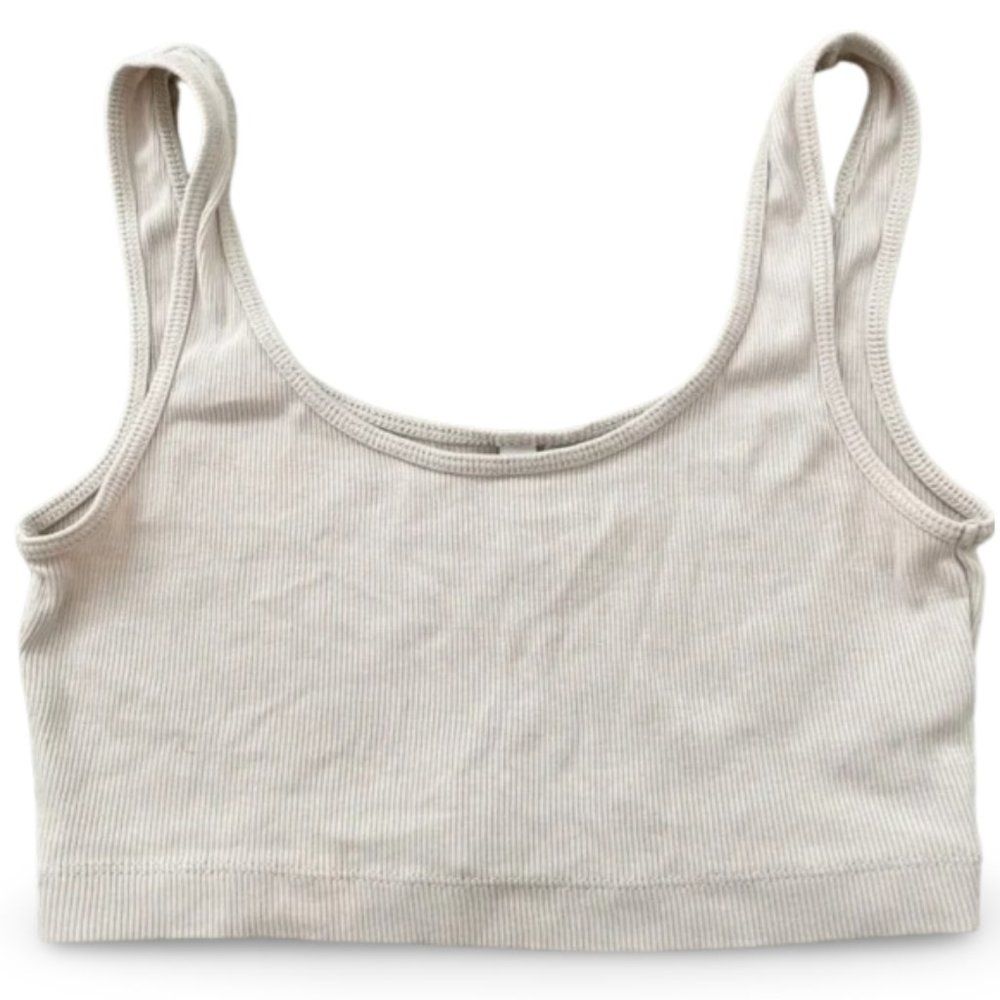 H&M Beige Cropped Ribbed Tank Top Shirt