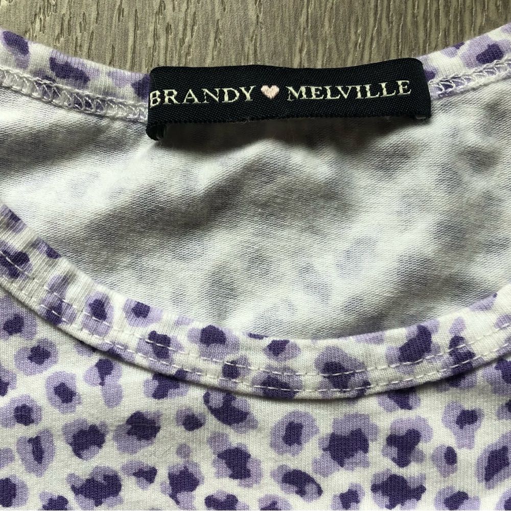 Brandy Melville Purple Cheetah Print Cropped Short Sleeve Top