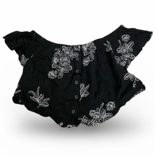 Full Tilt Black Off The Shoulder Floral Cropped Blouse Top Shirt