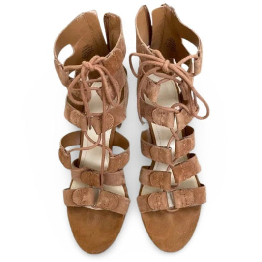 Marc Fisher Tan Criss Cross Tie Heeled High Sandals