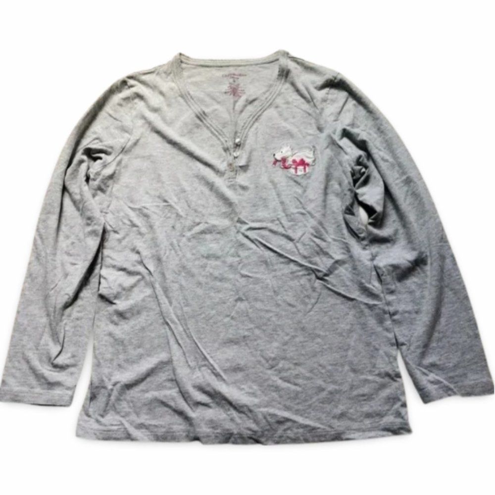 Croft and Barrow Grey Dog Christmas Buttoned Front Long Sleeve Shirt