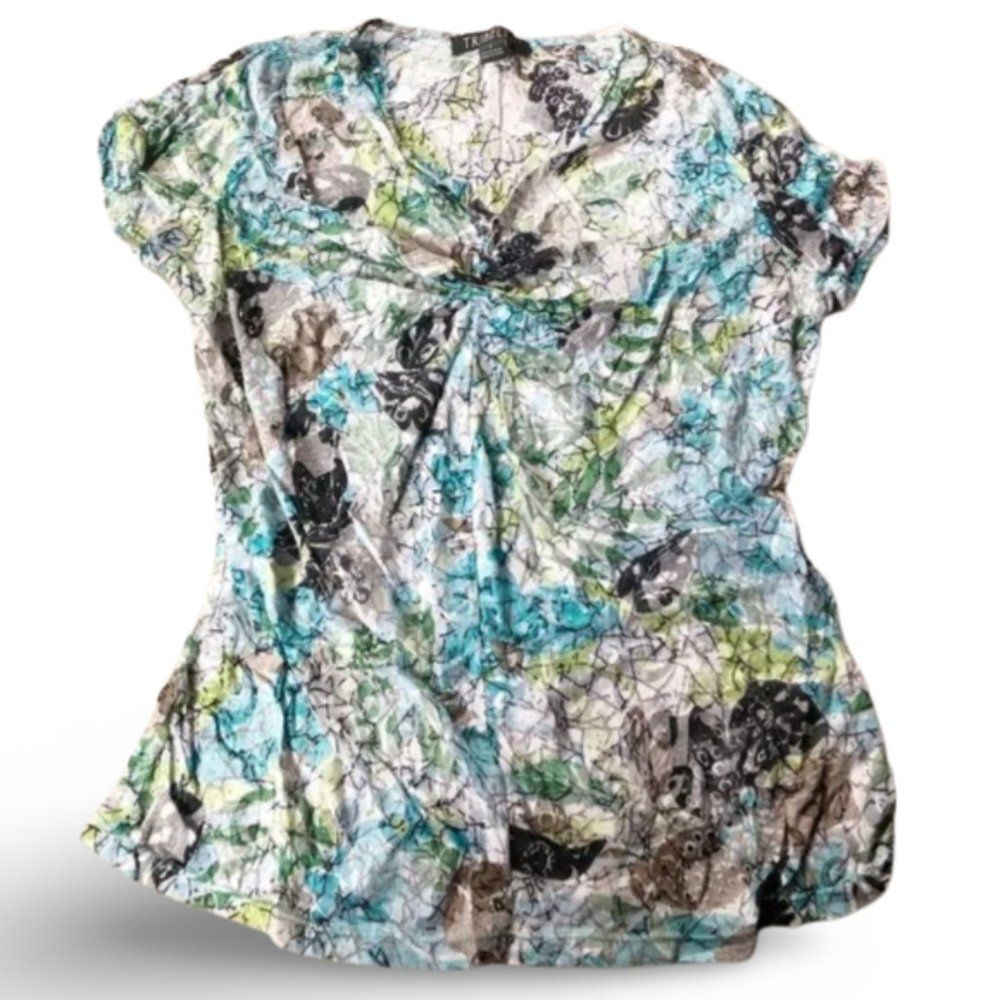 Tribella Multi-Patterned Blouse Short Sleeve Top