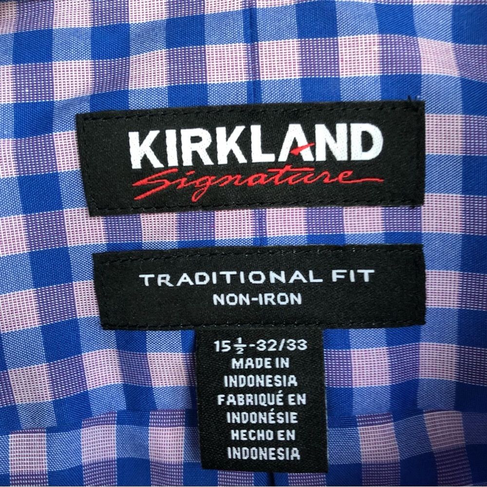 Kirkland NWT Blue Checkered Buttoned Down Dress Shirt