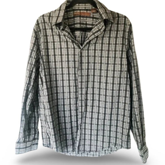 Perry Ellis Checkered Button Down Casual Dress Shirt