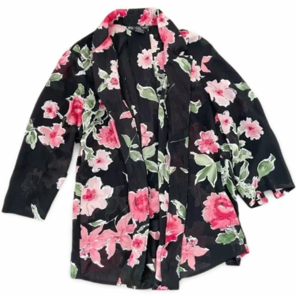 Mlle Gabrielle Floral Black Buttoned Blazer Top