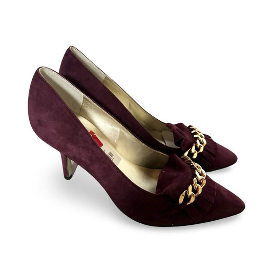 Ivanka Trump Burgundy Chained Detailed Suede Heeled Pointed Shoes