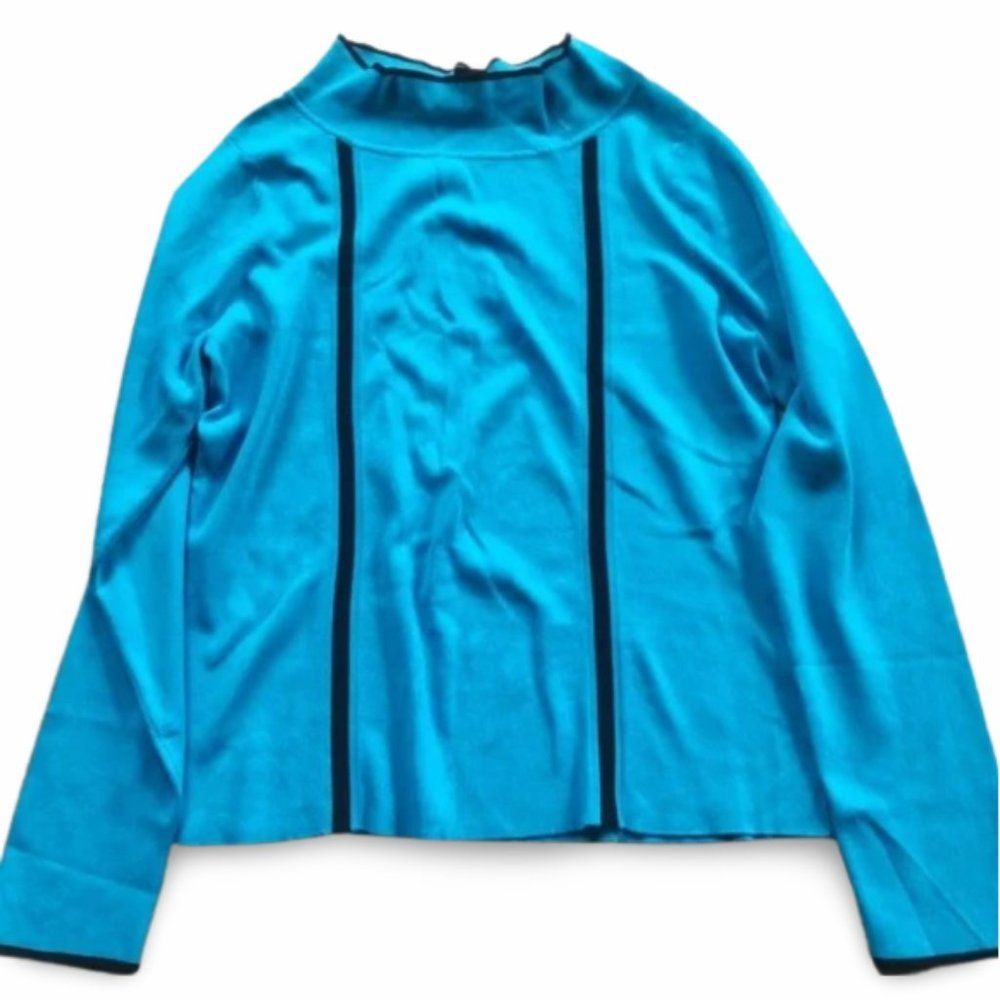 Grace Dane Lewis Blue Mock Neck Long Sleeve Shirt