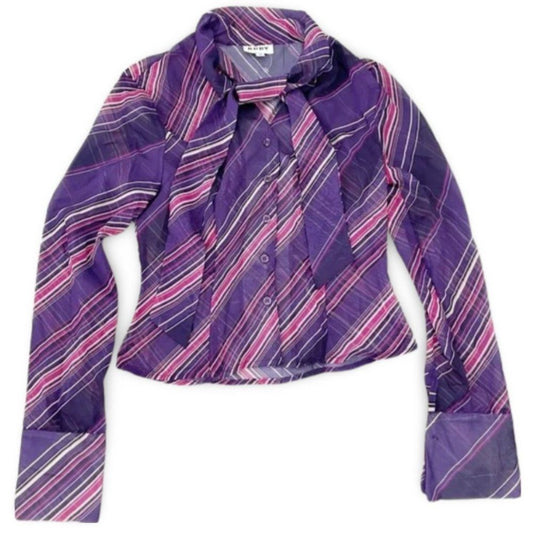 Ruby Purple Long Sheer Sleeve Buttoned Blouse Top