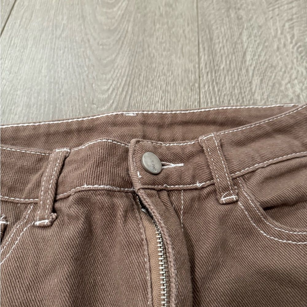 Shein Brown Cargo Denim Mom Jeans