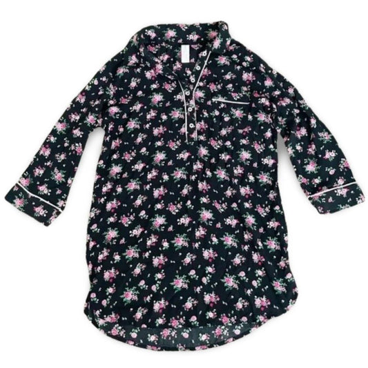 Forever 21 Floral Black Buttoned Up Pajama Blouse Top