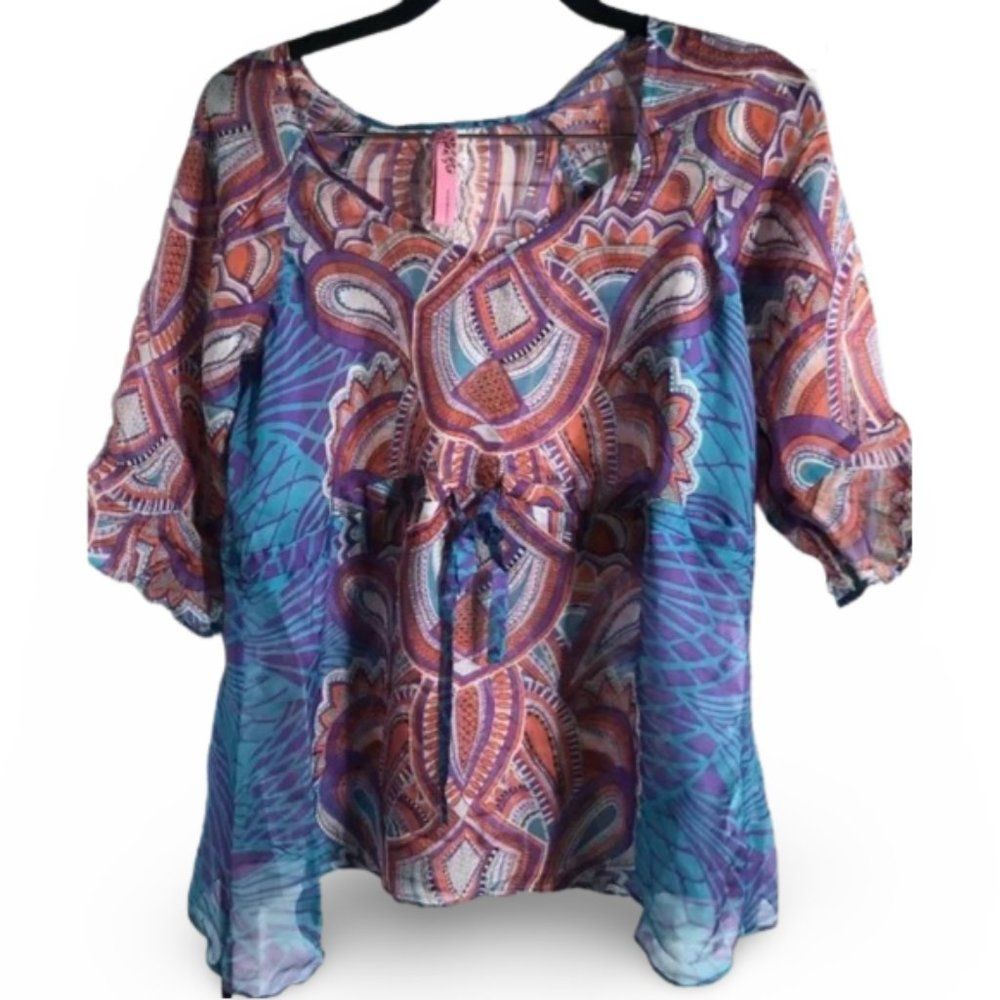 Cinnamon Multipatterned Loose Flowy Blouse Top