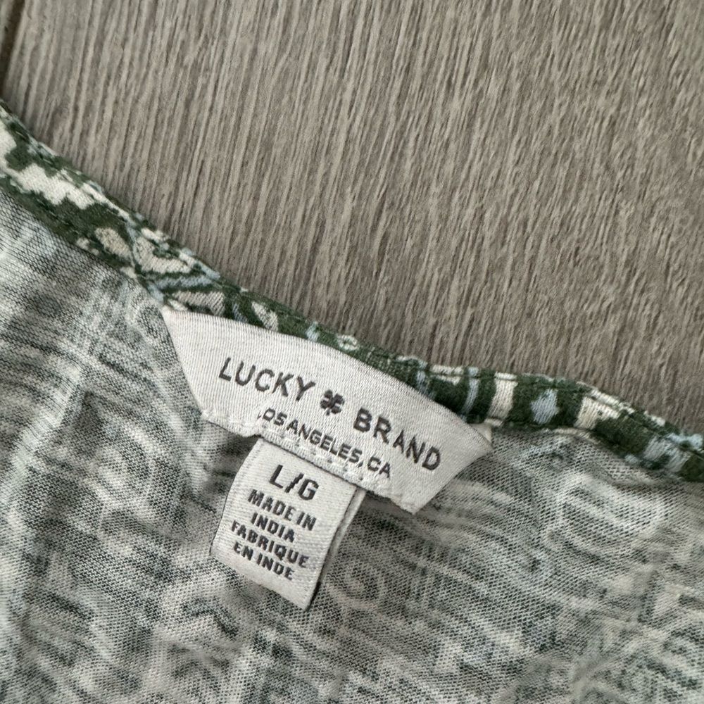 Lucky Brand Short Sleeve Green Patterned Blouse Top