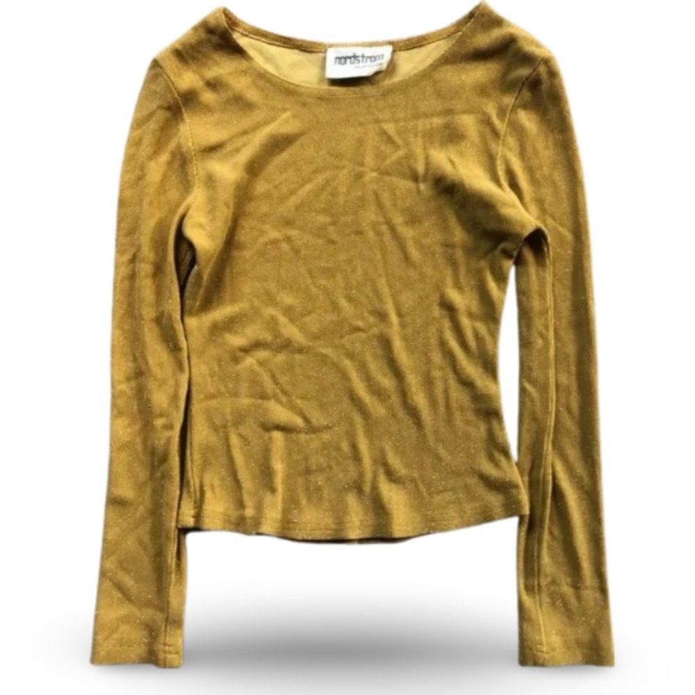 Nordstrom Vintage Mustard Yellow Glittery Long Sleeve Shirt