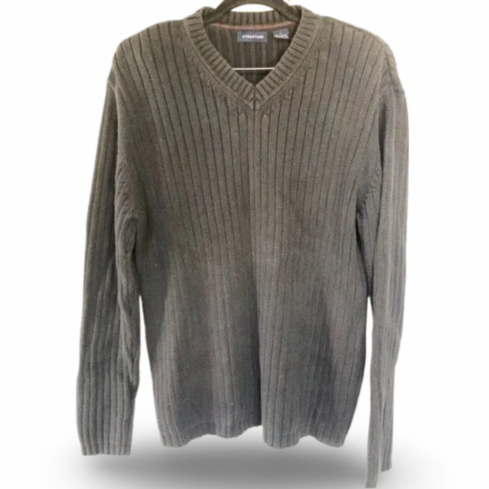 Structure Brown Knitted V Neck Sweater