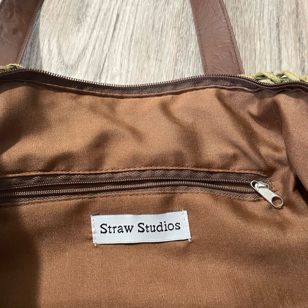 Straw Studios Straw Wicker Tote Round Bag Purse