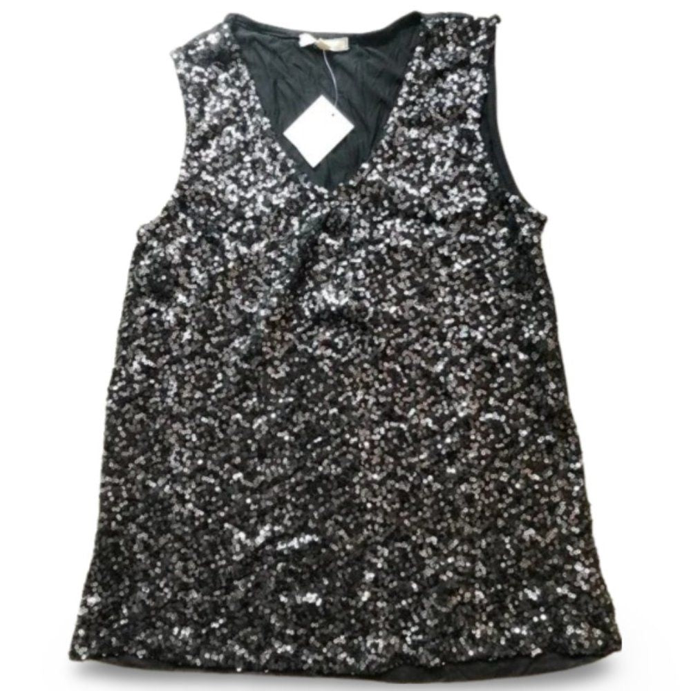 Pleione NWT All Sparkly Sequin Black Blouse Top