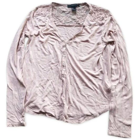 Forever 21 Pink Laced Long Sleeve Blouse Top