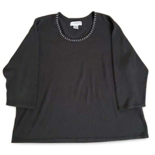 Sag Harbor Black Jewel Neck Blouse Top Shirt