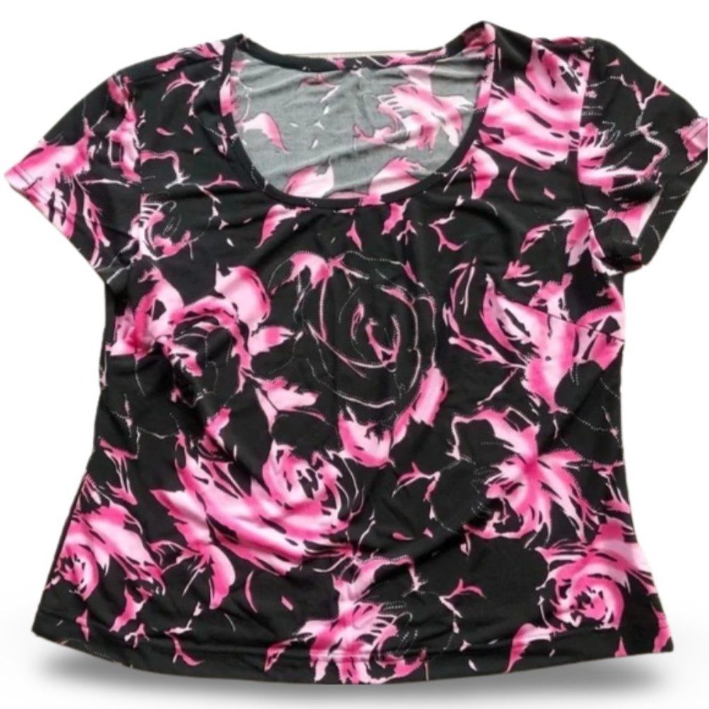 Bloomingdale’s Rose Patterned Rhinestone Blouse Top