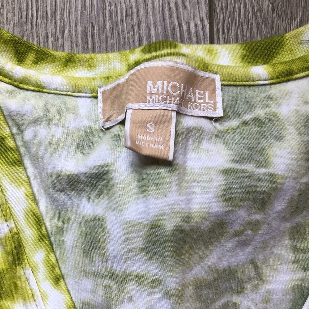 Michael Kors Green Tie Dye Short Sleeve V Neck Shirt