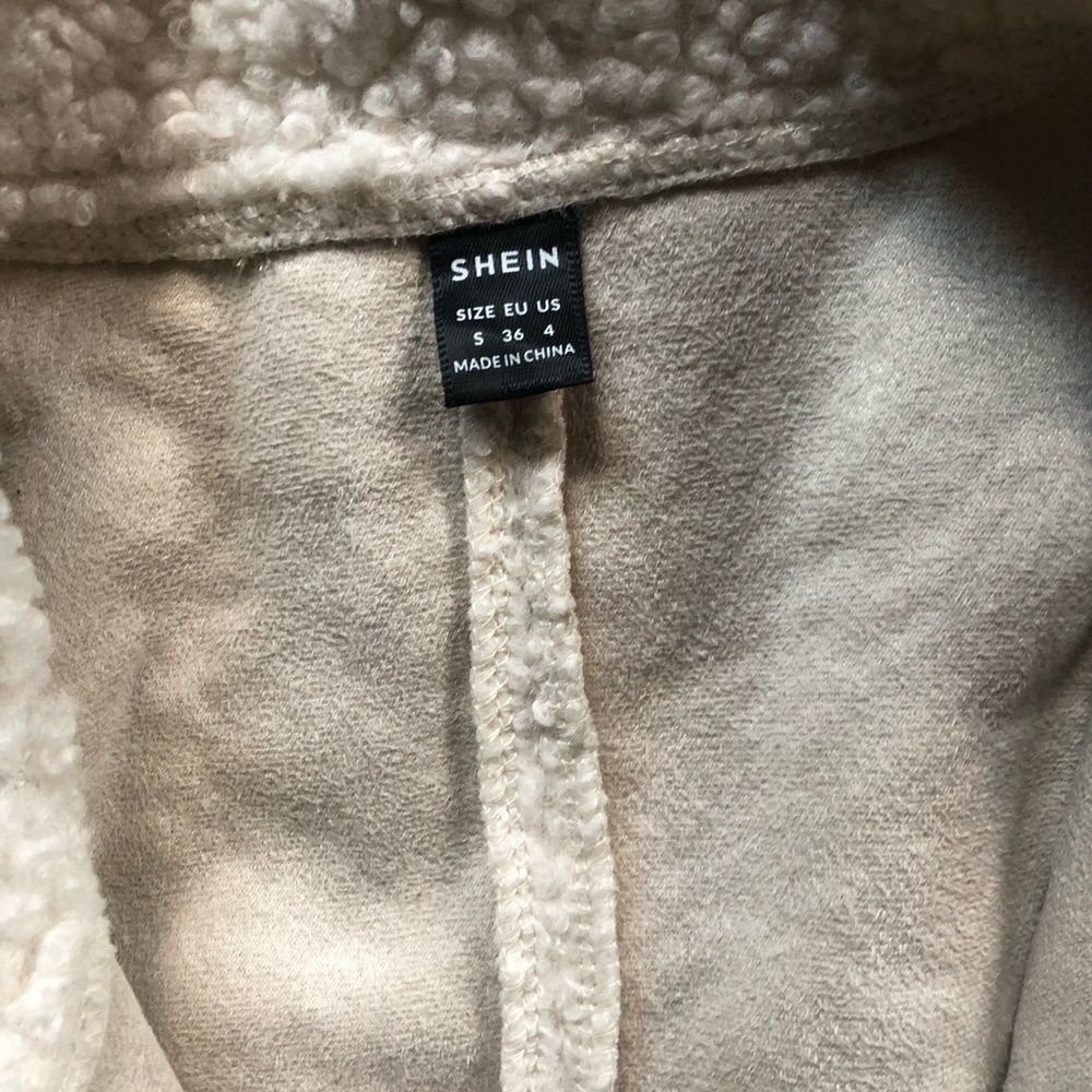 Shein Buttoned Beige Teddy Coat Jacket