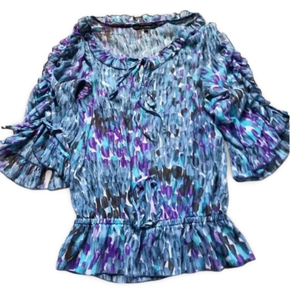 Olivine Ruffled Hem Blue Purple Blouse Top