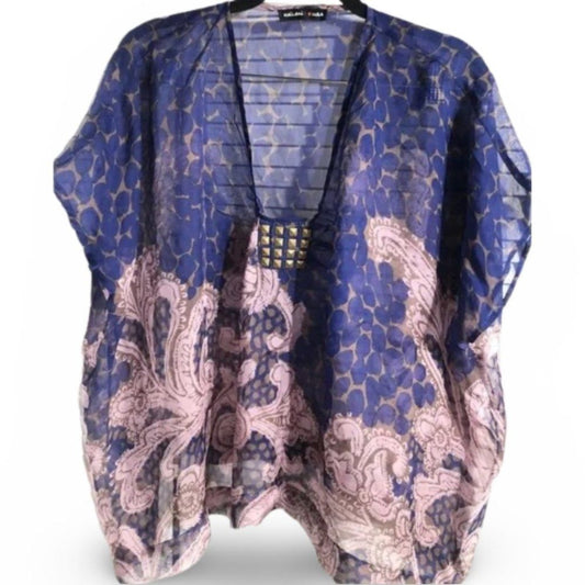 KaiLani Loose Flowy Purple Studded Sheer Blouse