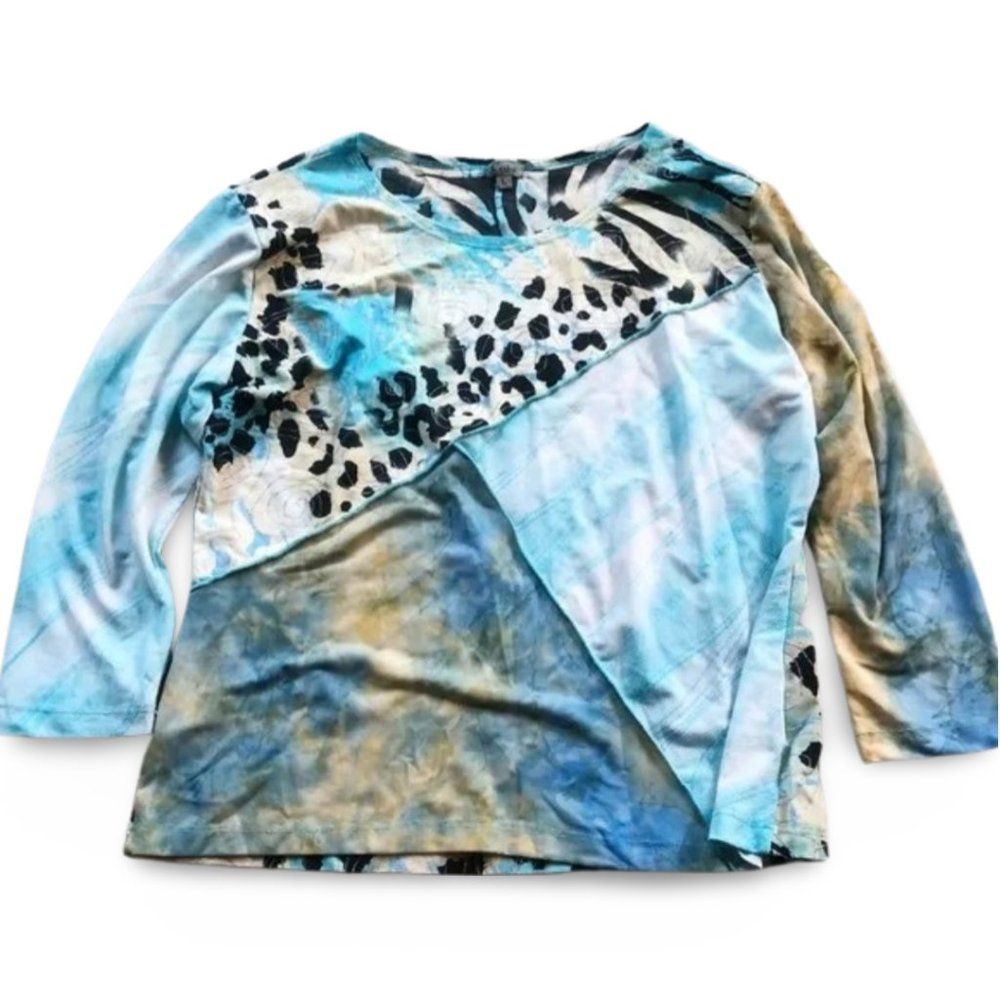 Caia Vintage Multi-Patterned Glitter Swirl Blouse Top