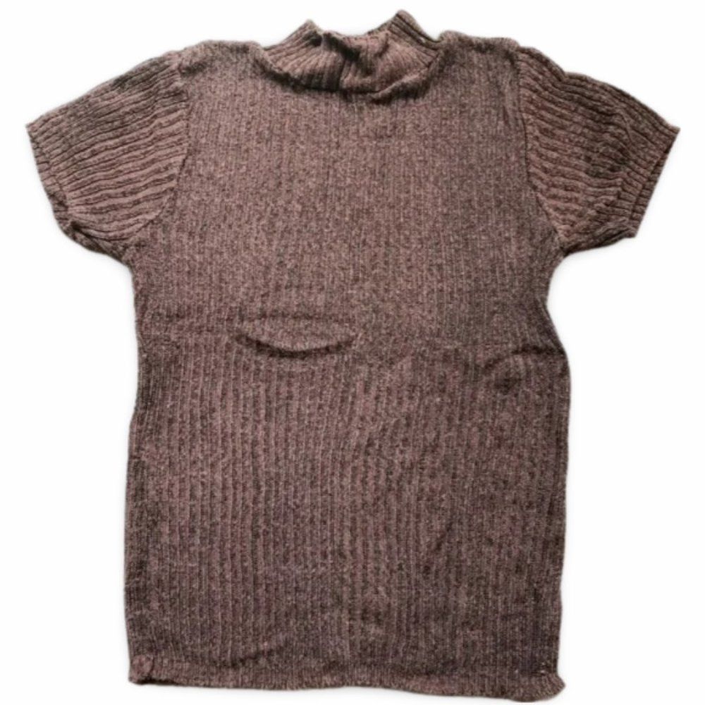 Vintage Brown Knitted Cowl Neck Short Sleeve Sweater