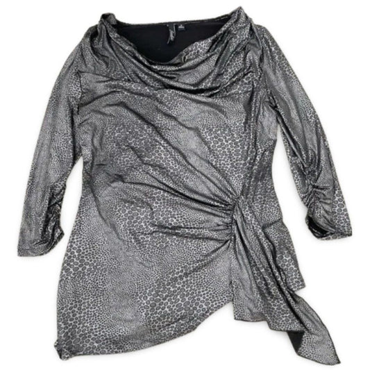 Essentials by Milano Grey Animal Print Cowl Neck Blouse Top