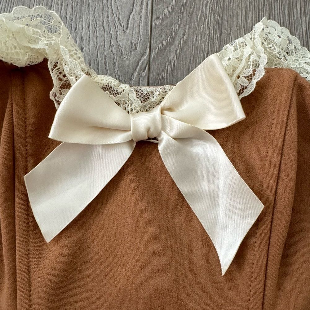 Shein Brown Corset Bowtie Top