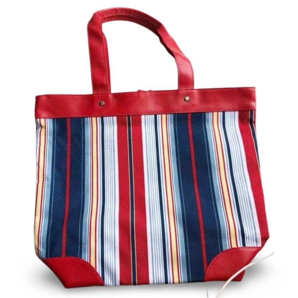 H&M Pinstriped Patterened Canvas Tote Bag