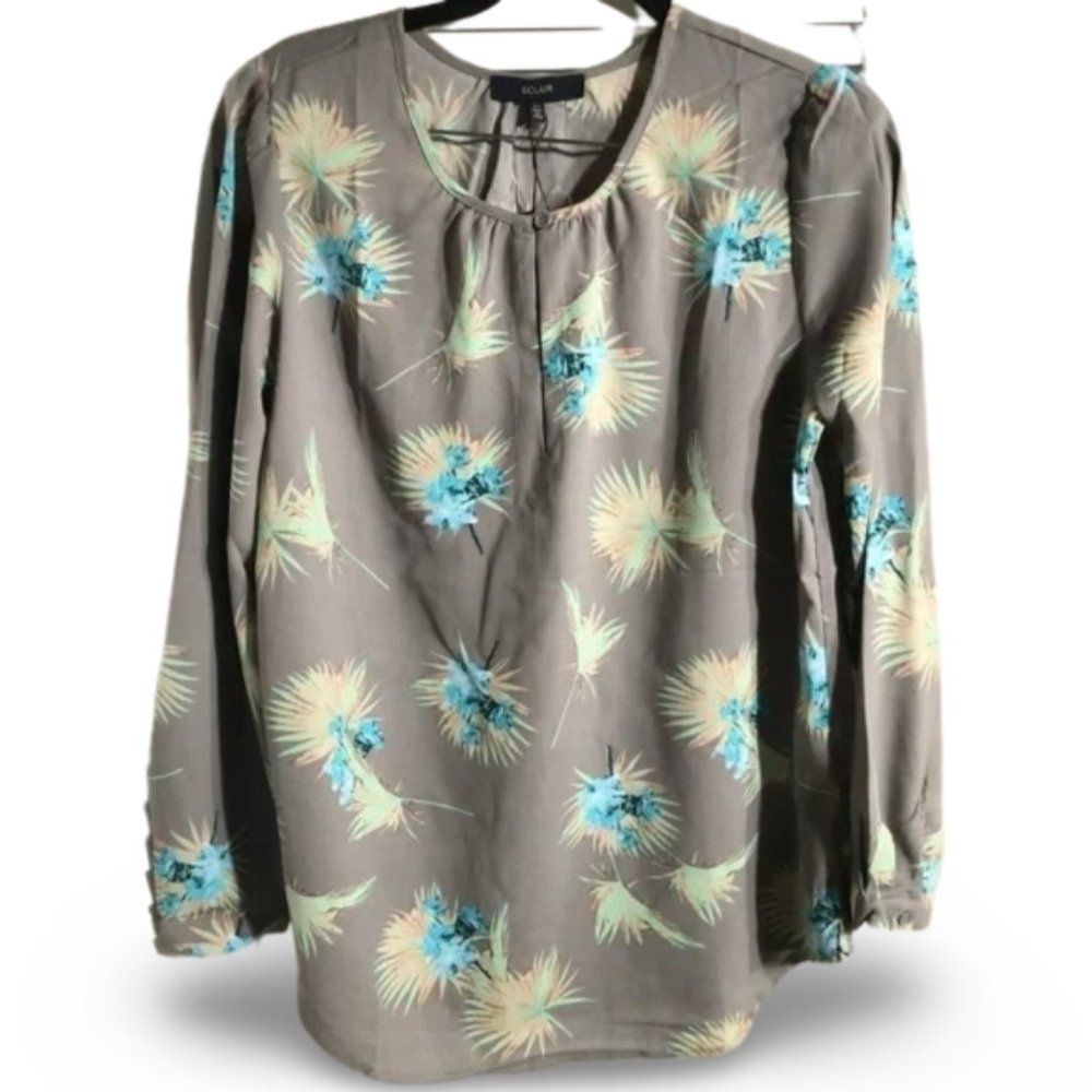 Eclair Grey Floral Patterned Long Sleeve Blouse Top