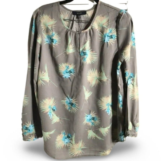 Eclair Grey Floral Patterned Long Sleeve Blouse Top