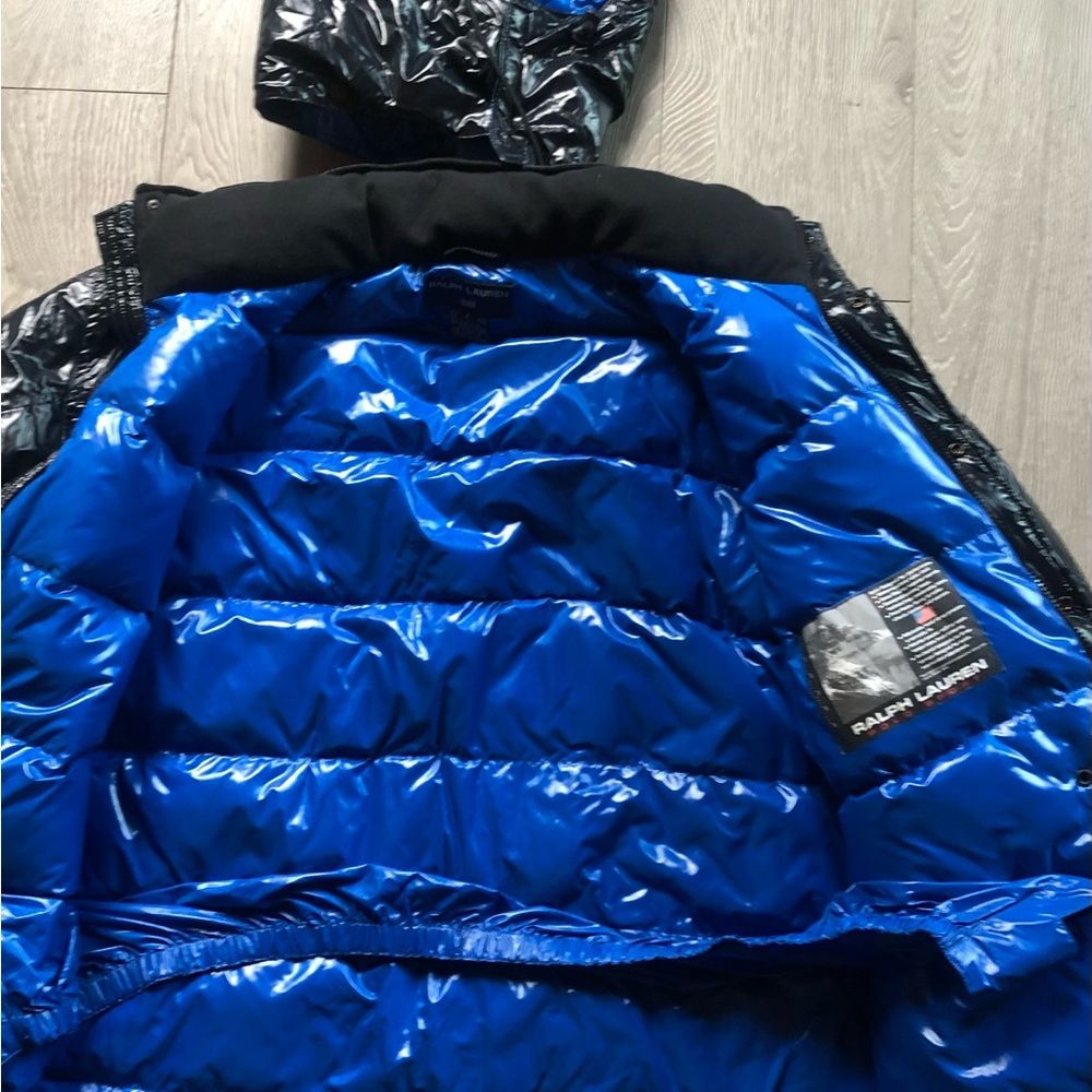 Ralph Lauren Black and Blue Glossy Puffer Coat Jacket