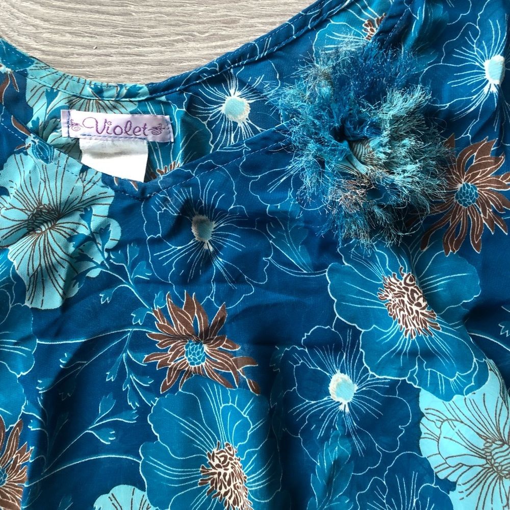 Violet Vintage Blue Floral Blouse Top