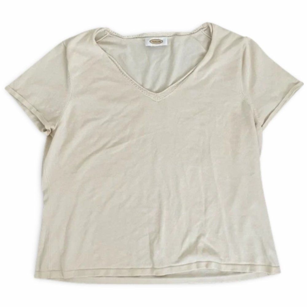 Talbots Beige Short Sleeve Shirt Top