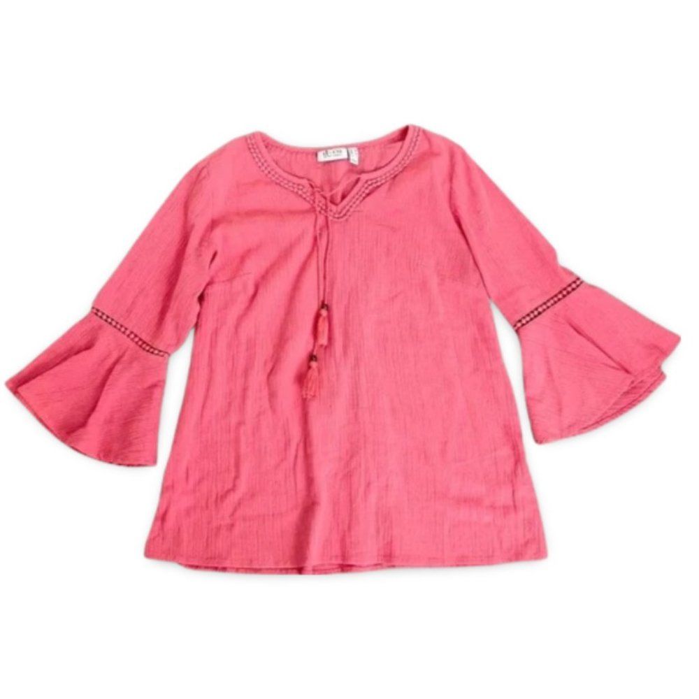 Denim and Company Pink Bell Sleeve Blouse Shirt Top