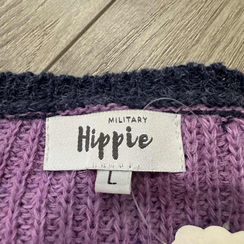 Military Hippie Fleece Purple Long Sleeve Sweater