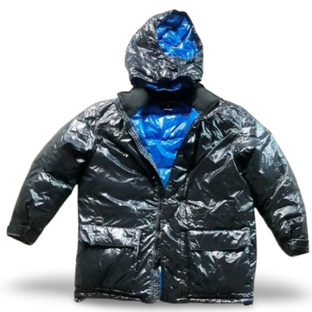 Ralph Lauren Black and Blue Glossy Puffer Coat Jacket