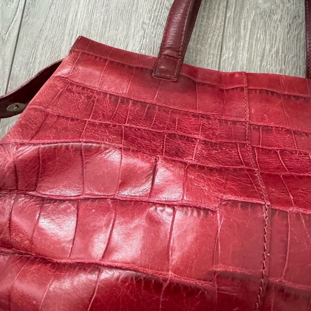 Monsac Vintage Red Crocodile Print Hand Bag Purse