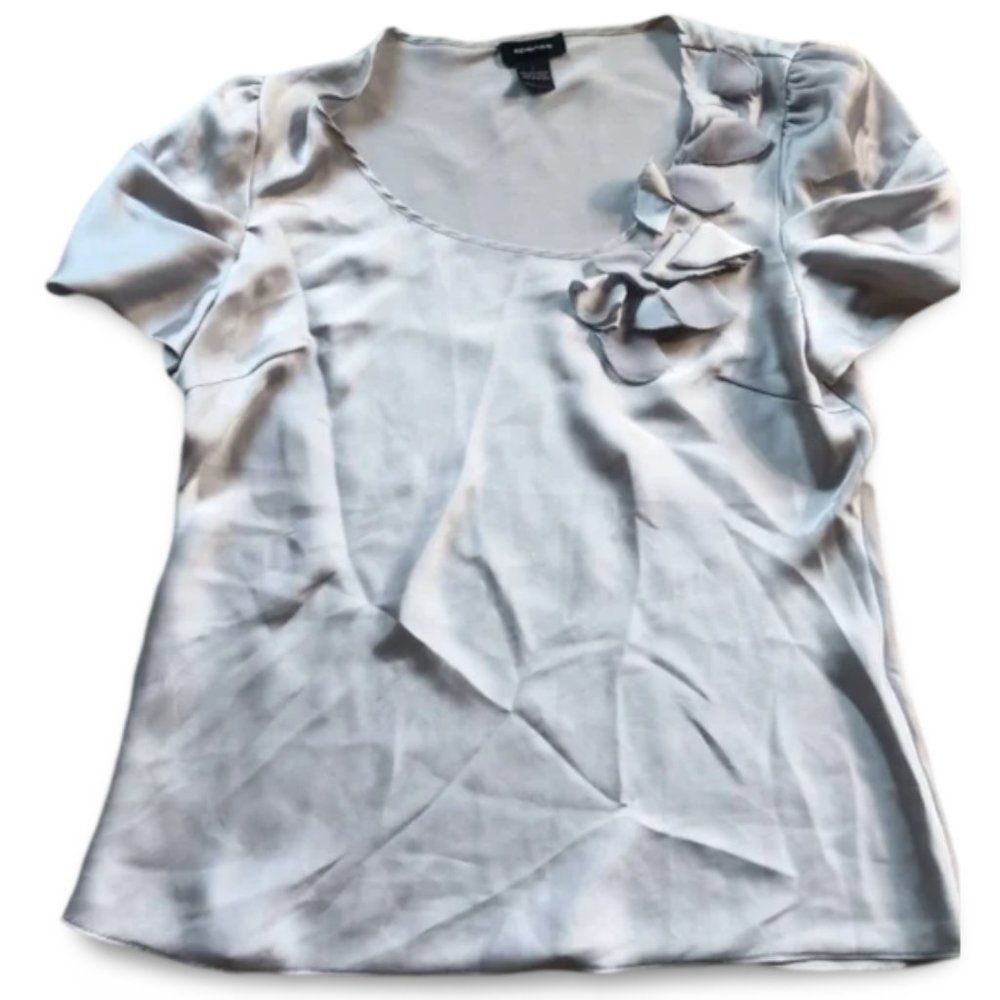 Spense Silver Glossy Side Flower Detailed Blouse Top