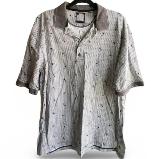 Macy’s Grey Short Sleeve Diamond Patterned Polo Shirt Top