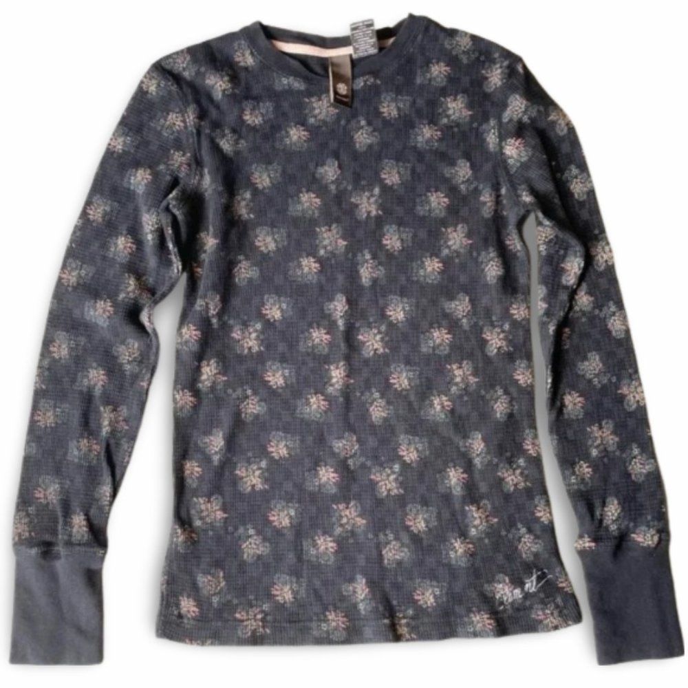 Element Grey Waffleknit Floral Long Sleeve Shirt Top