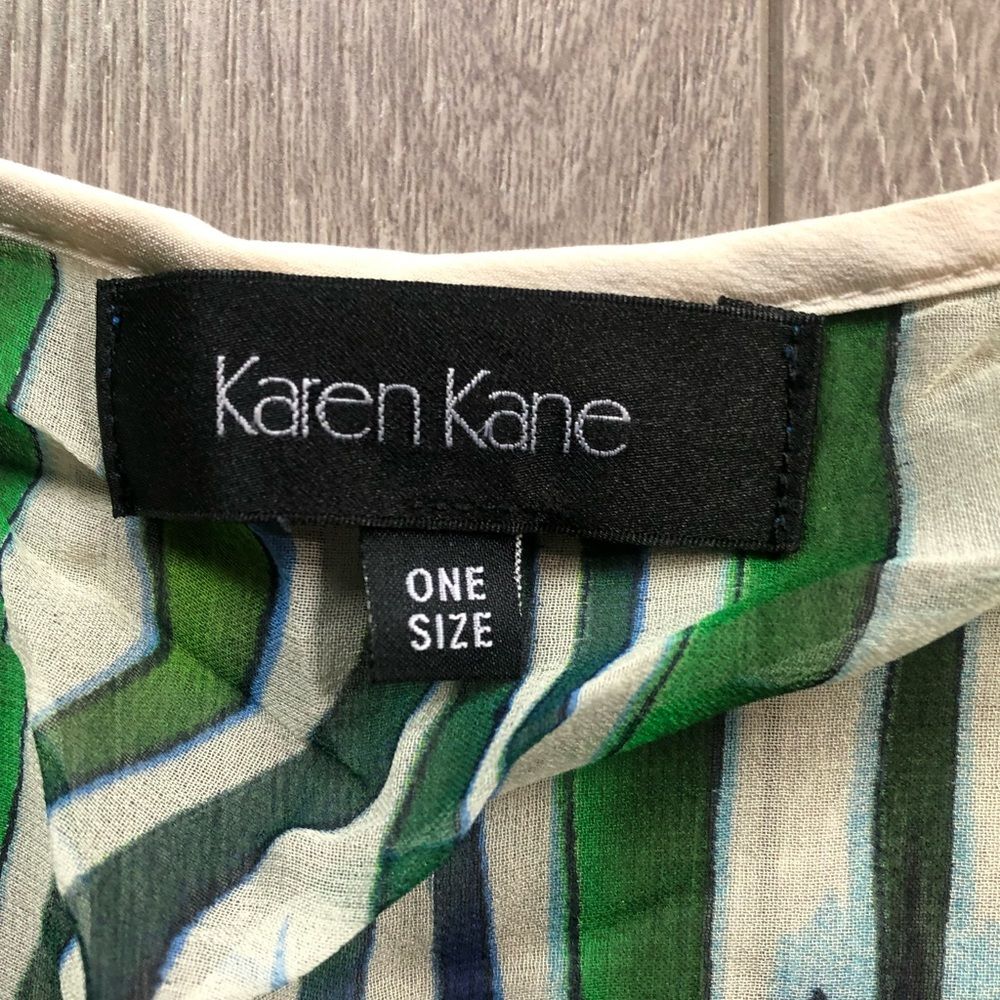 Karen Kane Loose Blue and Green Front Tie Blouse Top