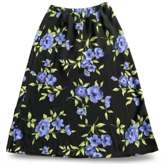 Bloomingdale’s Black Maxi Long Blue Floral Skirt