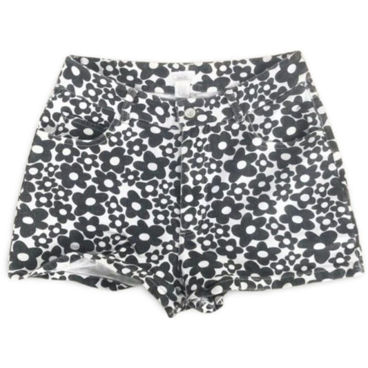 Full Tilt Floral Patterned Black and White Denim Shorts