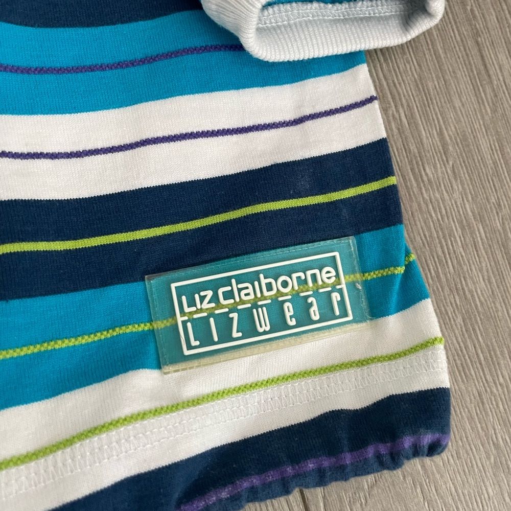 Liz Claiborne White and Blue Striped Long Athletic Wear Sweater