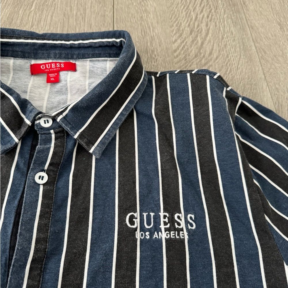 Guess Pin Stripe Button Down Short Sleeve Shirt Top